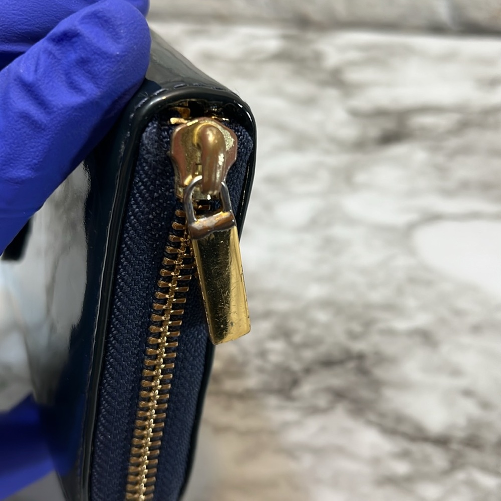 Tory Burch Midnight Blue Patent Leather Zip Continental Wallet Tory Logo GUC - Picture 13 of 13